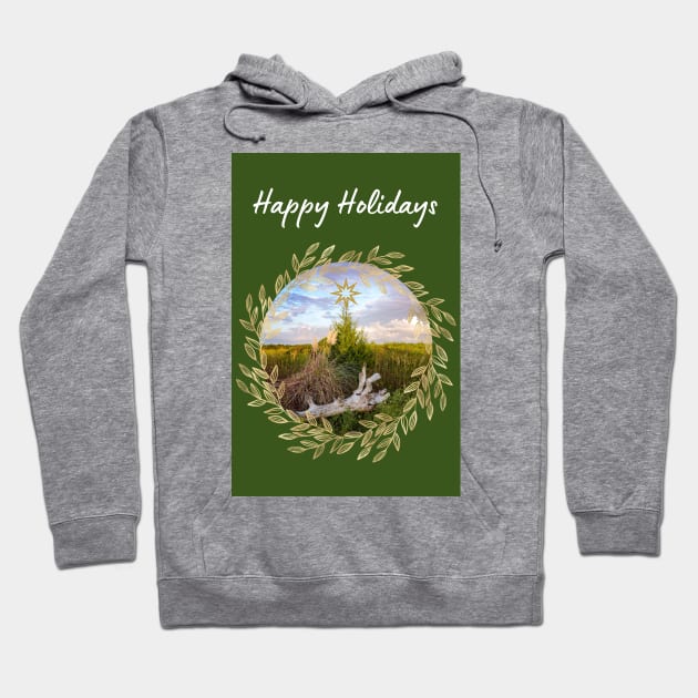 Happy Holidays - Rustic Evergreen and Gold Leaves Hoodie by Suncatcher Photos - Apparel - Home Decor